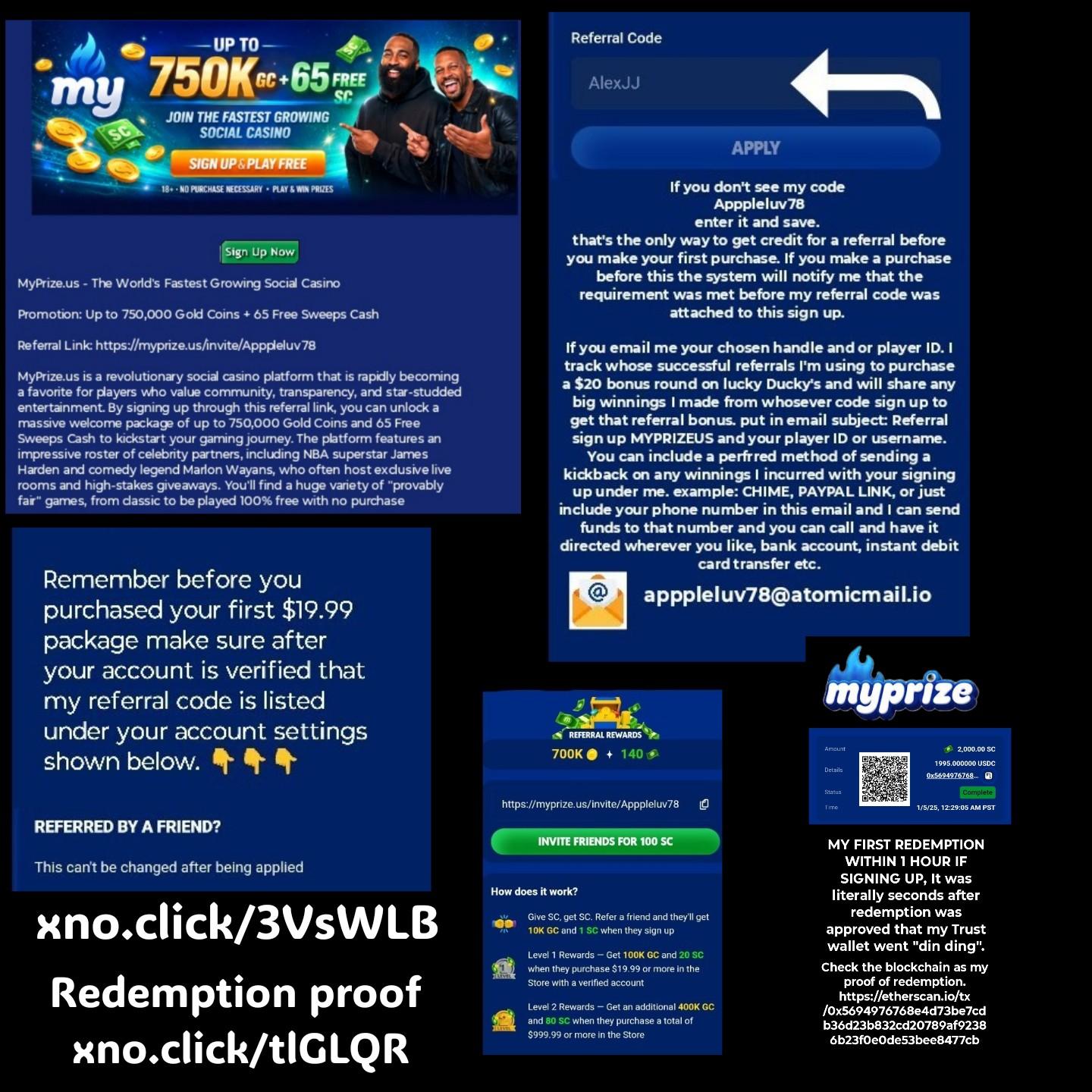 MYPRIZEUS promotional and redemption-proof screenshots